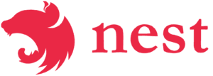 Red logo with stylized nest design