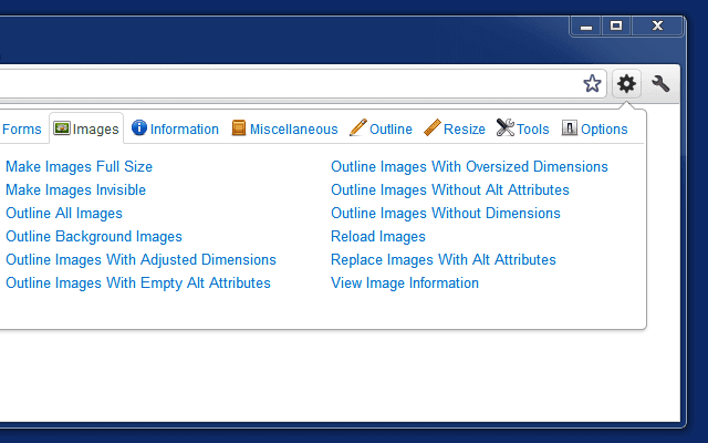 Screenshot of an image editing tool menu with options like Outline Images and Resize