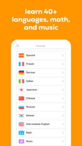 Language learning app course options