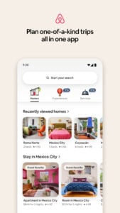 Airbnb app for trip planning