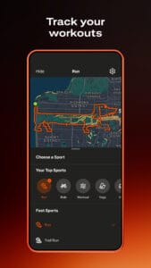 Workout tracking app interface displayed