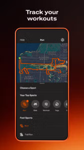 Workout tracking app interface displayed