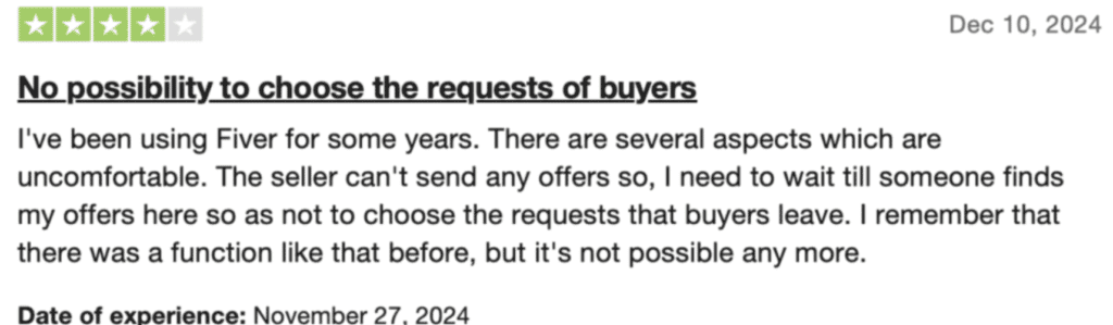 No possibility to choose the requests of buyers