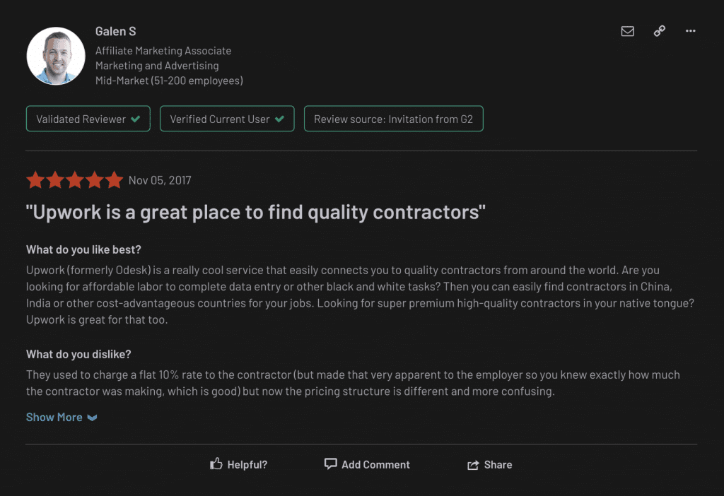 Review:Upwork is a great place to find quality contractors