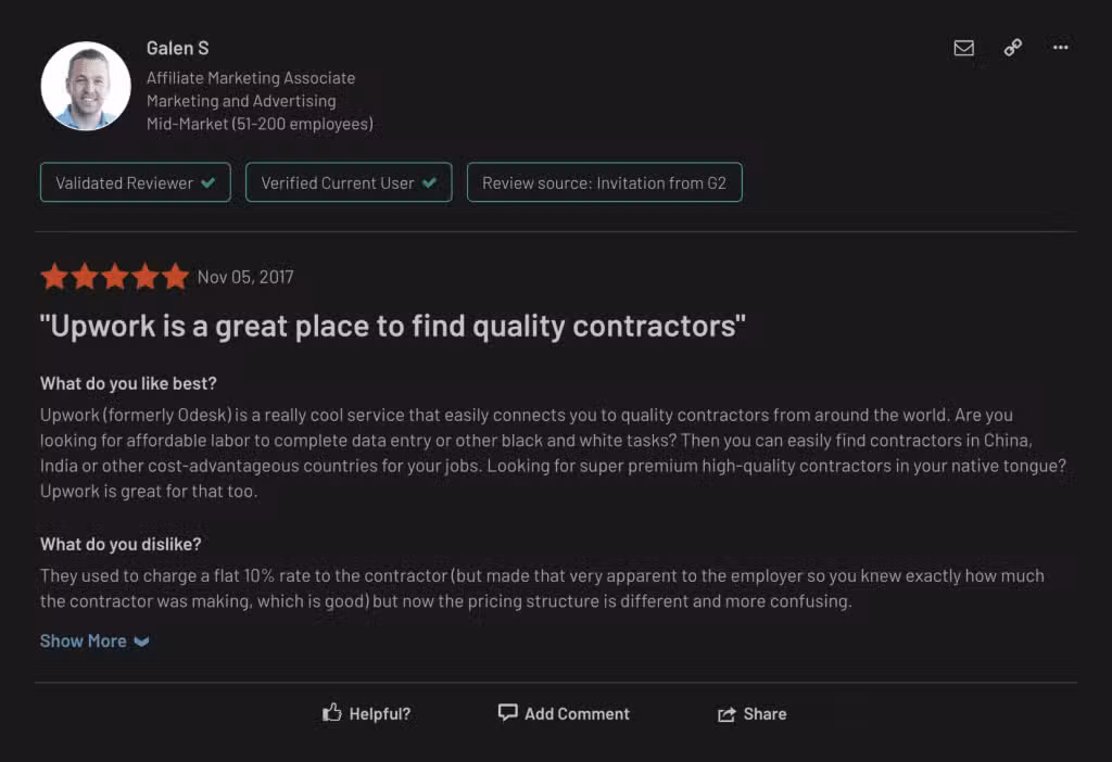 Review:Upwork is a great place to find quality contractors