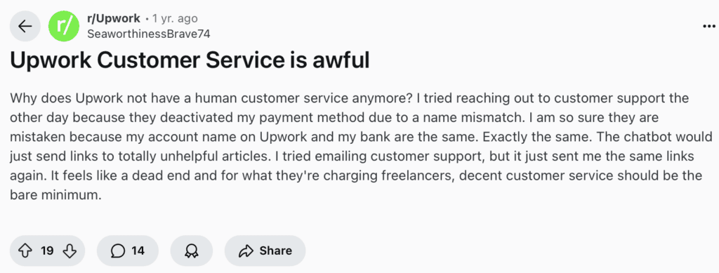 Upwork Customer Service is awful