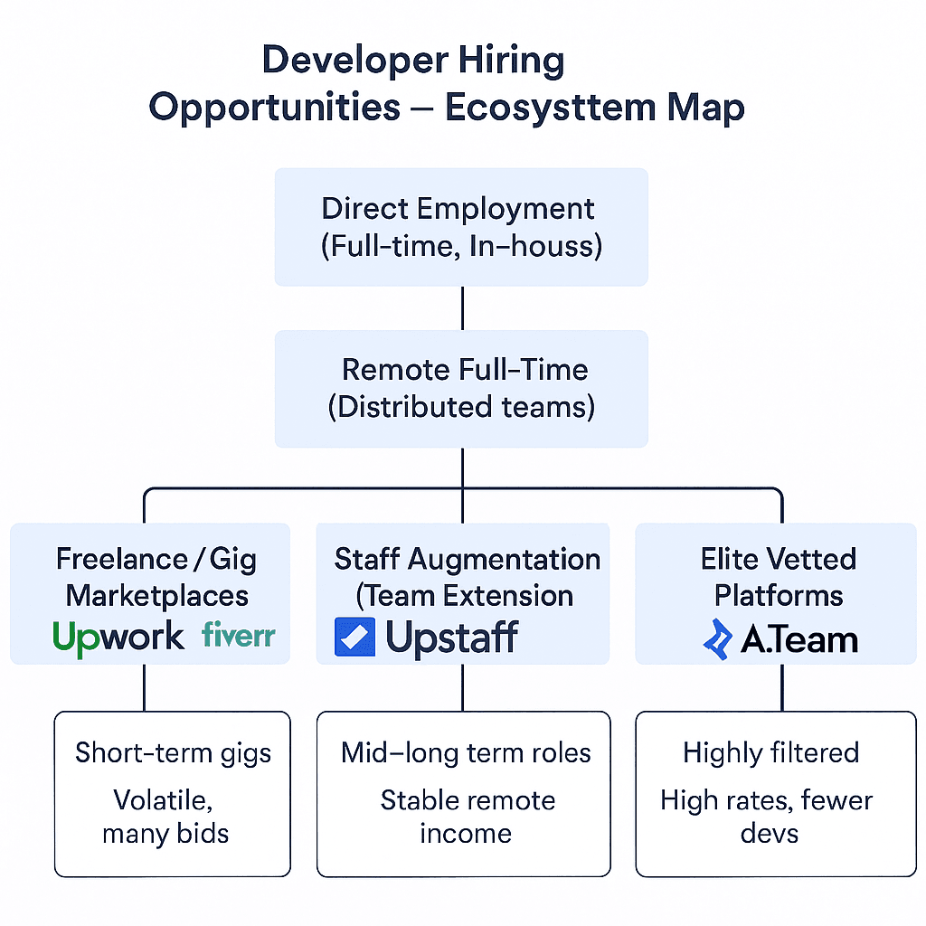 Upstaff vs Upwork vs Toptal: Developer Hiring Opportunities Ecosystem Map