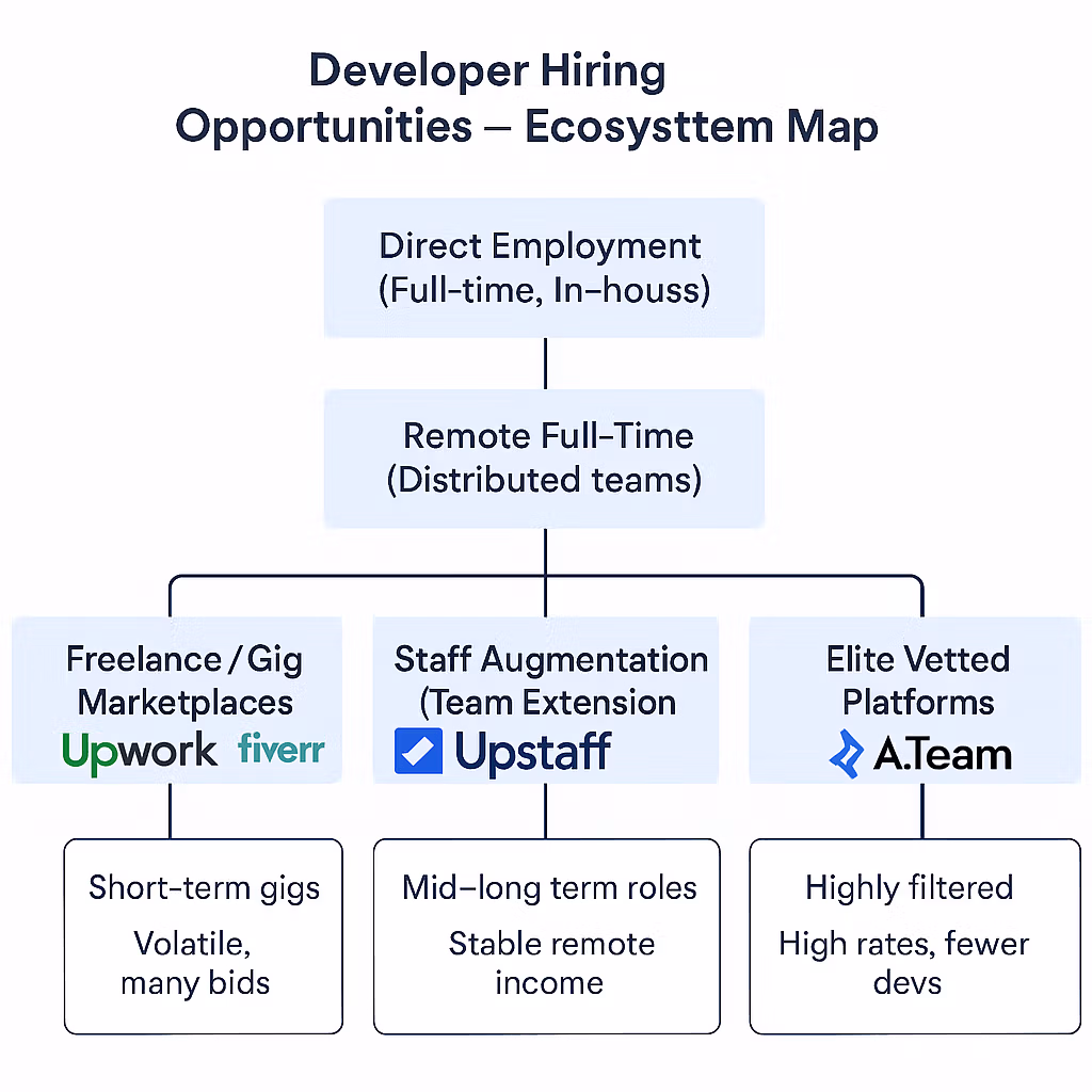 Upstaff vs Upwork vs Toptal: Developer Hiring Opportunities Ecosystem Map